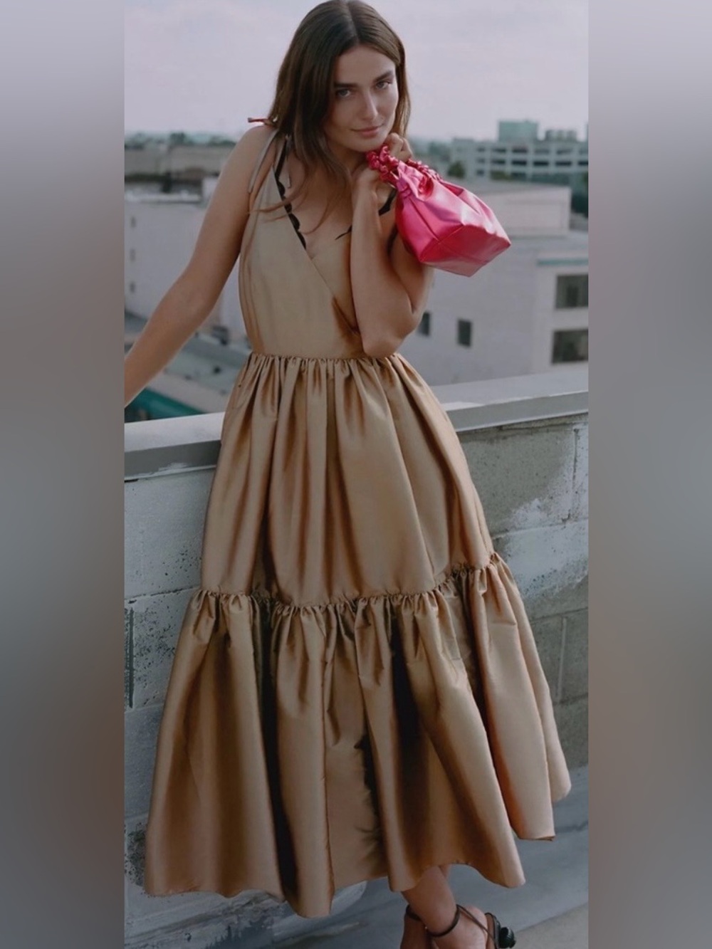 NEW Anthropologie Bloni tiered V-Neck Maxi Dress, Size M